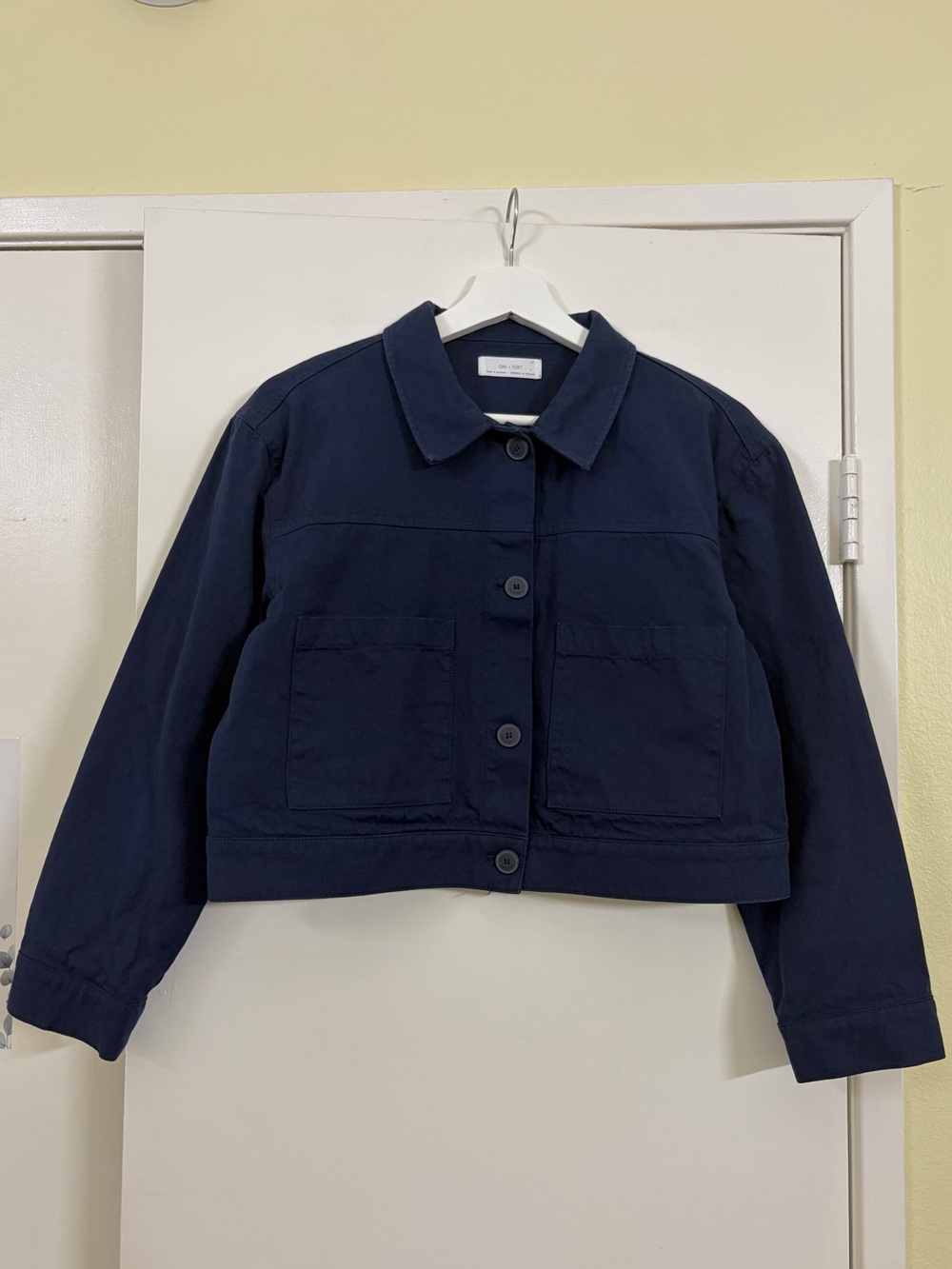 Oak + Fort Navy Cropped Utility Chore Jacket Cotton Boxy Patch Pocket Size S